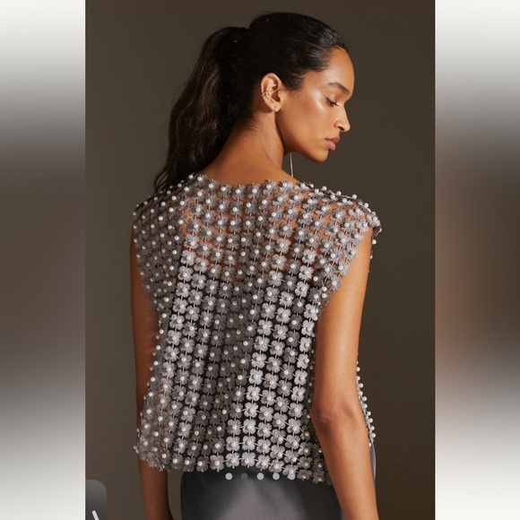 🍀SUPER RARE🍀 Anthropologie NWT Floral Beaded Cape Pearl Mesh Vest Cape ALL. - Picture 4 of 15